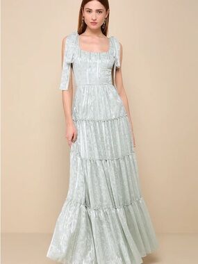 Lulu's Sage Green Tie-Shoulder Tiered Maxi Dress